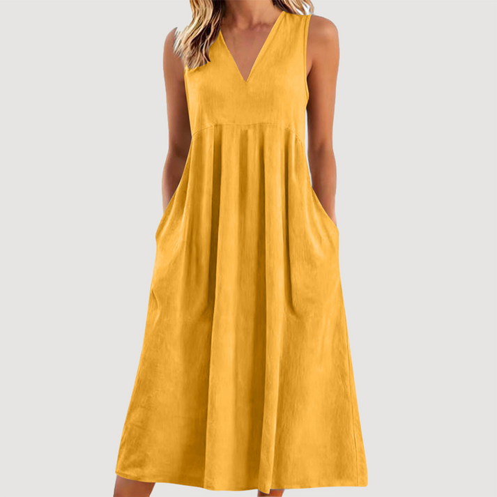 Milanie | Midi Dress Sleeveless V Neck with Pockets