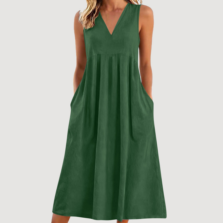 Milanie | Midi Dress Sleeveless V Neck with Pockets