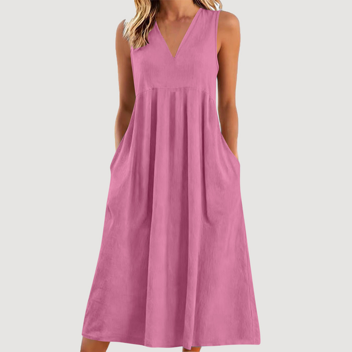 Milanie | Midi Dress Sleeveless V Neck with Pockets