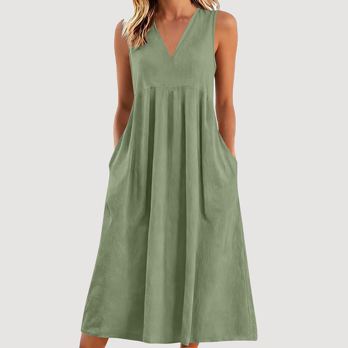Milanie | Midi Dress Sleeveless V Neck with Pockets
