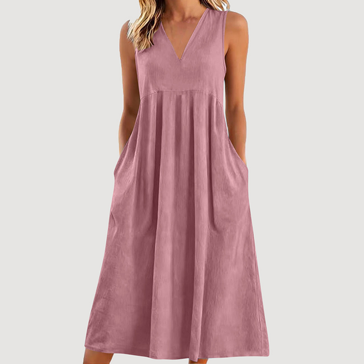 Milanie | Midi Dress Sleeveless V Neck with Pockets