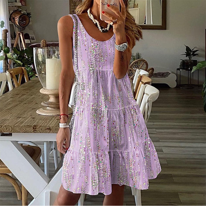 Jada | Tiered Dress Scoop Neck Floral Print