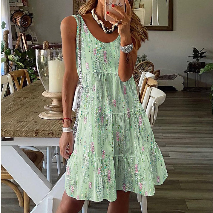 Jada | Tiered Dress Scoop Neck Floral Print