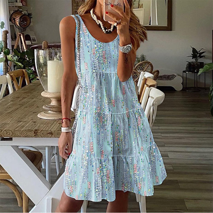 Jada | Tiered Dress Scoop Neck Floral Print