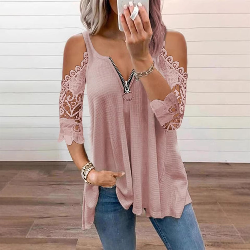 Palchuk | Blouse with Lace Cold Shoulder Sleeves