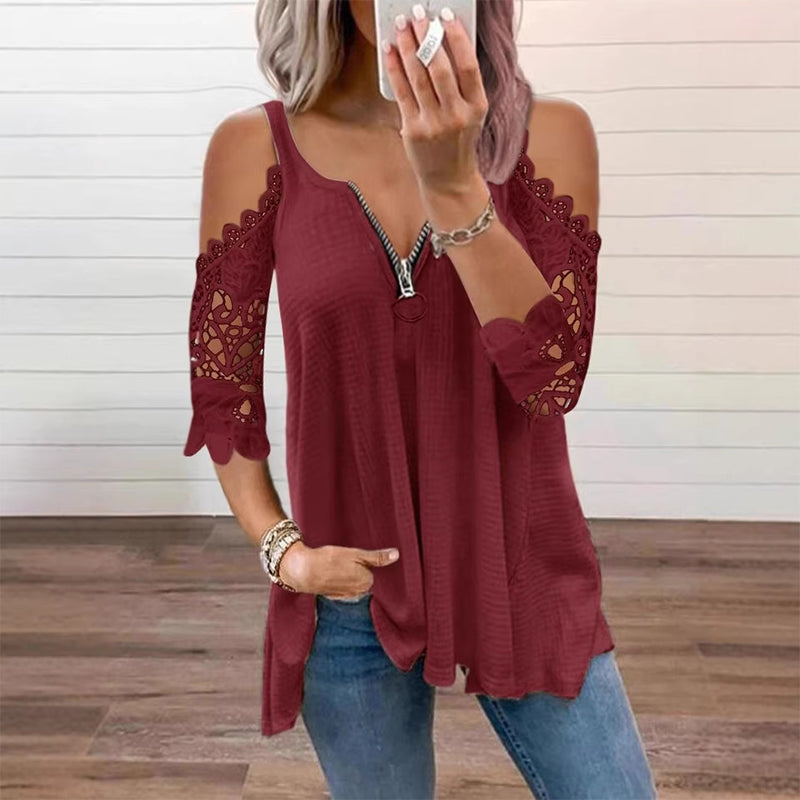 Palchuk | Blouse with Lace Cold Shoulder Sleeves