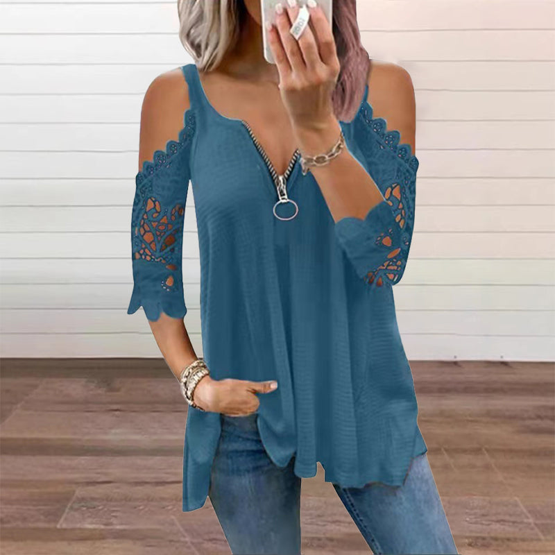 Palchuk | Blouse with Lace Cold Shoulder Sleeves