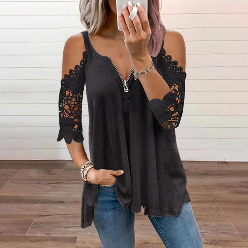 Palchuk | Blouse with Lace Cold Shoulder Sleeves