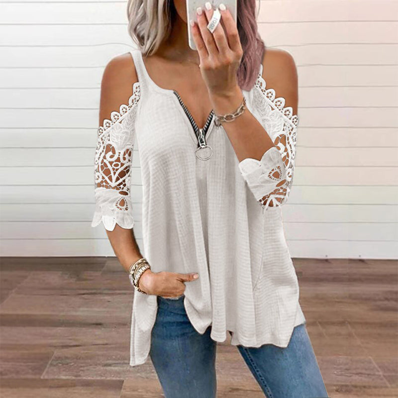 Palchuk | Blouse with Lace Cold Shoulder Sleeves
