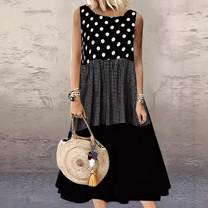 Seraisa | Sleeveless Patchwork Dress with Polka Dots