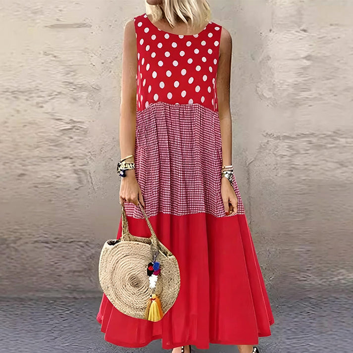 Seraisa | Sleeveless Patchwork Dress with Polka Dots