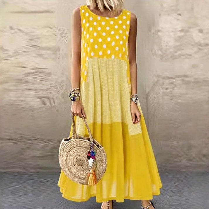 Seraisa | Sleeveless Patchwork Dress with Polka Dots
