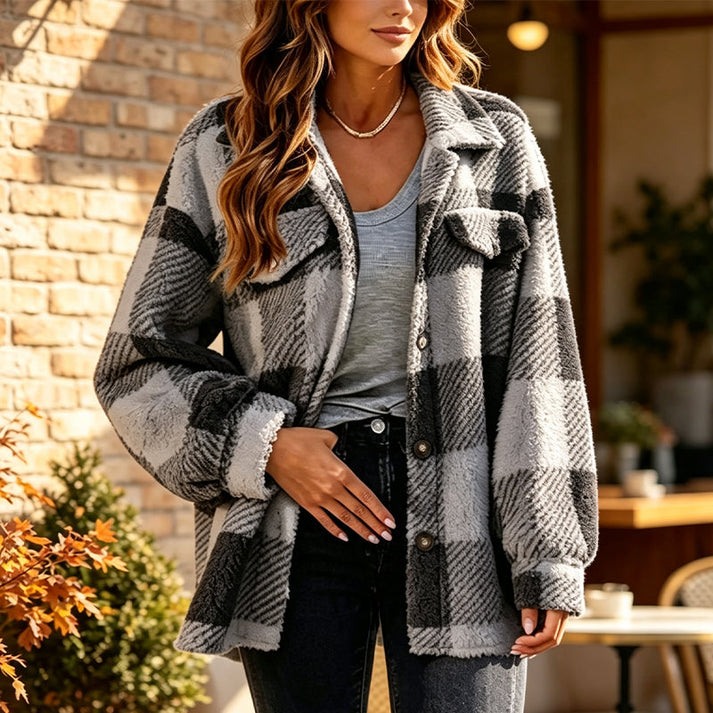 Jovine | Checked Layering Jacket in Grey and Blue