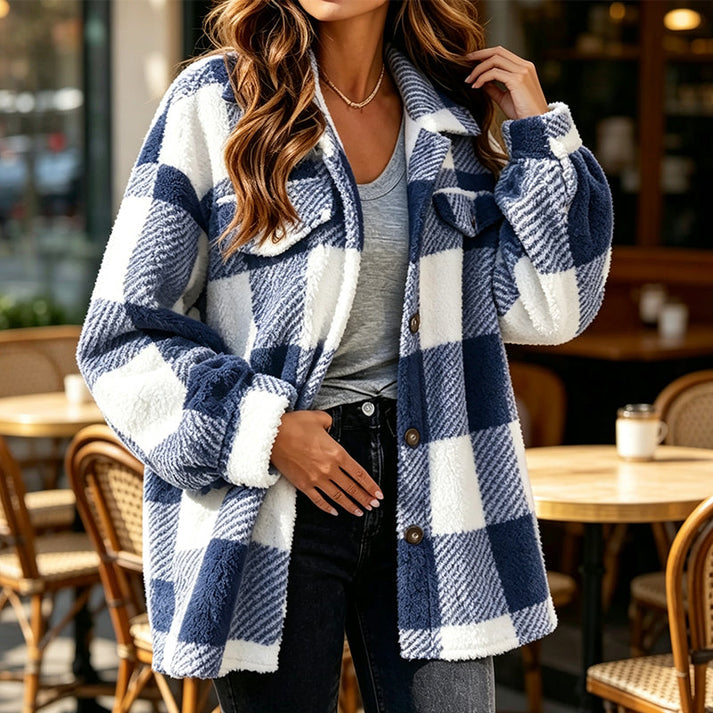 Jovine | Checked Layering Jacket in Grey and Blue