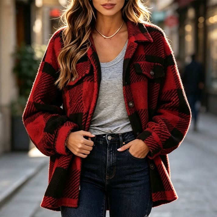 Jovine | Checked Layering Jacket in Grey and Blue