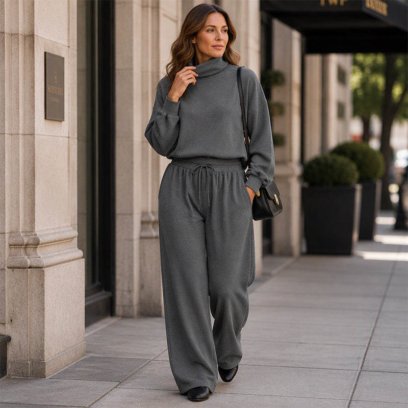 Vasiiaine | Wide Leg Turtleneck Two-Piece Set in Grey