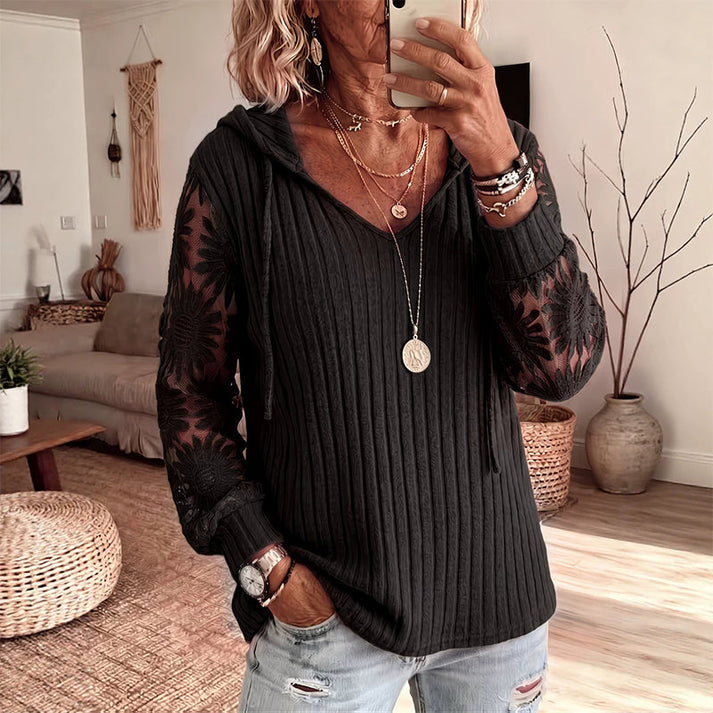 Valeora | Lace Sleeve Hooded Cardigan in Multiple Colors
