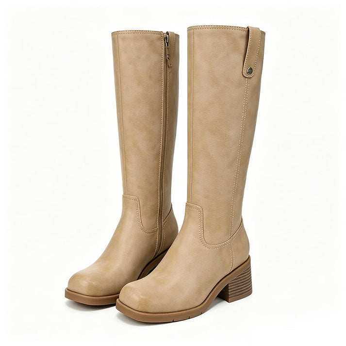 Mileenna | Knee-High Block Heel Boots with Zipper