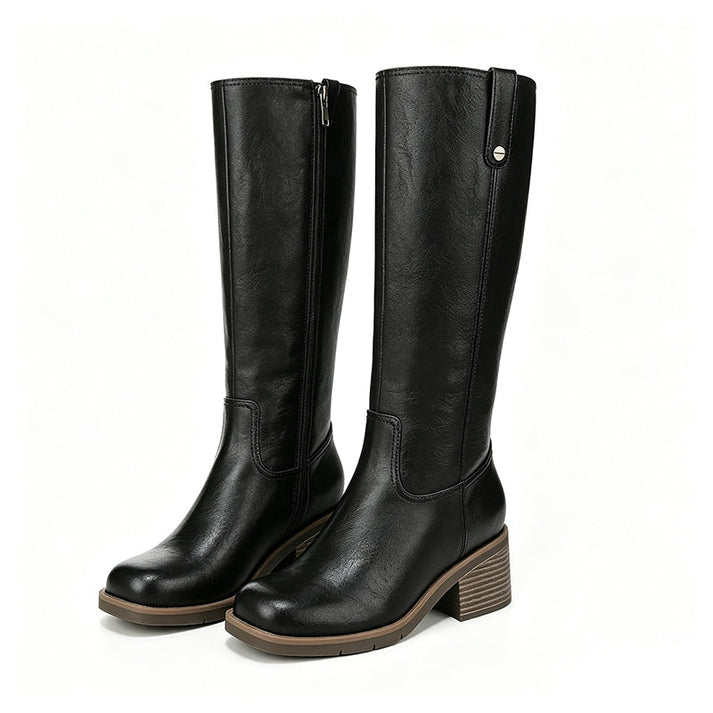 Mileenna | Knee-High Block Heel Boots with Zipper