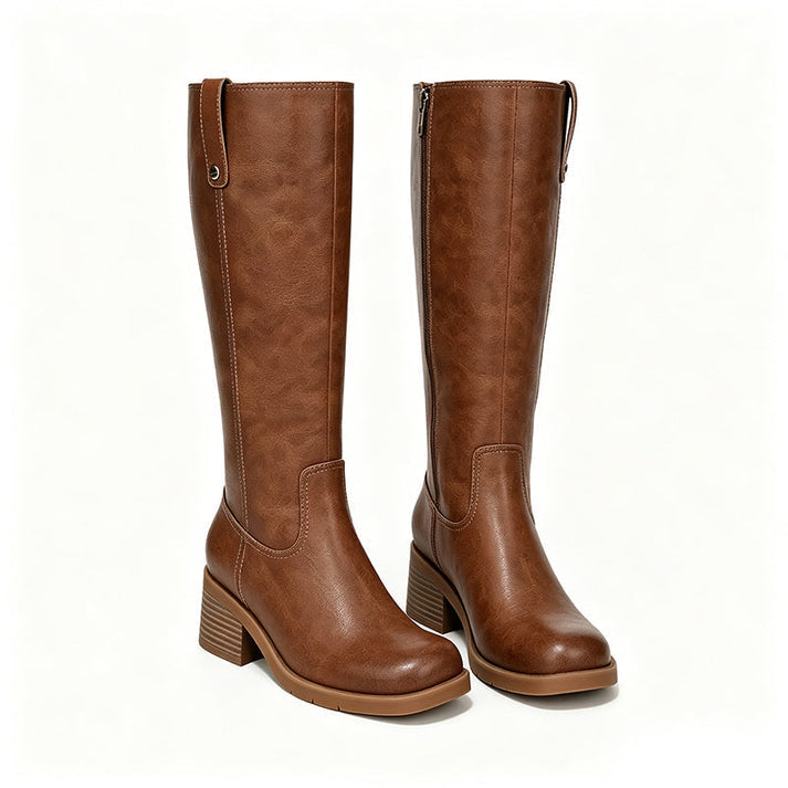 Mileenna | Knee-High Block Heel Boots with Zipper