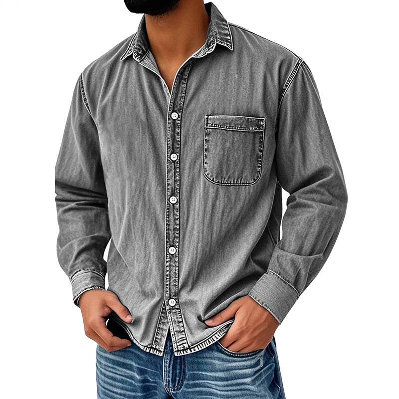 Theoius | Long Sleeve Black Denim Button-Up Shirt