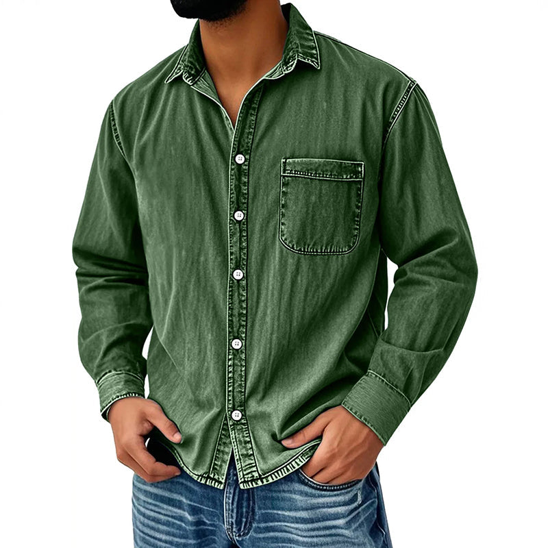 Theoius | Long Sleeve Black Denim Button-Up Shirt