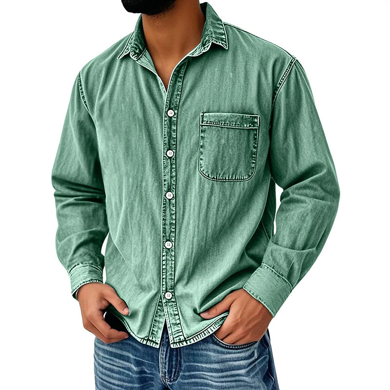 Theoius | Long Sleeve Black Denim Button-Up Shirt