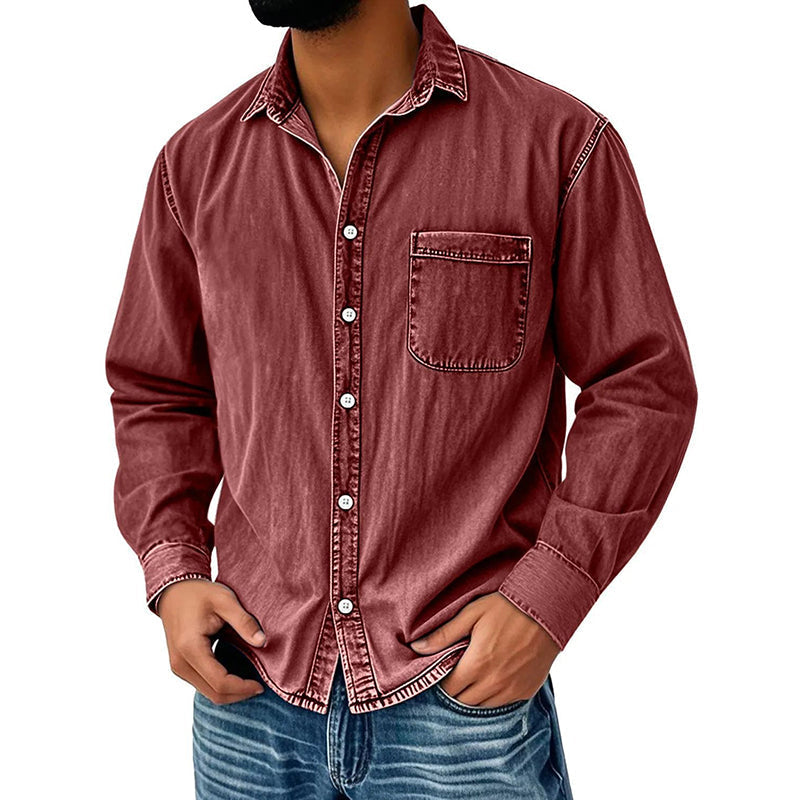 Theoius | Long Sleeve Black Denim Button-Up Shirt