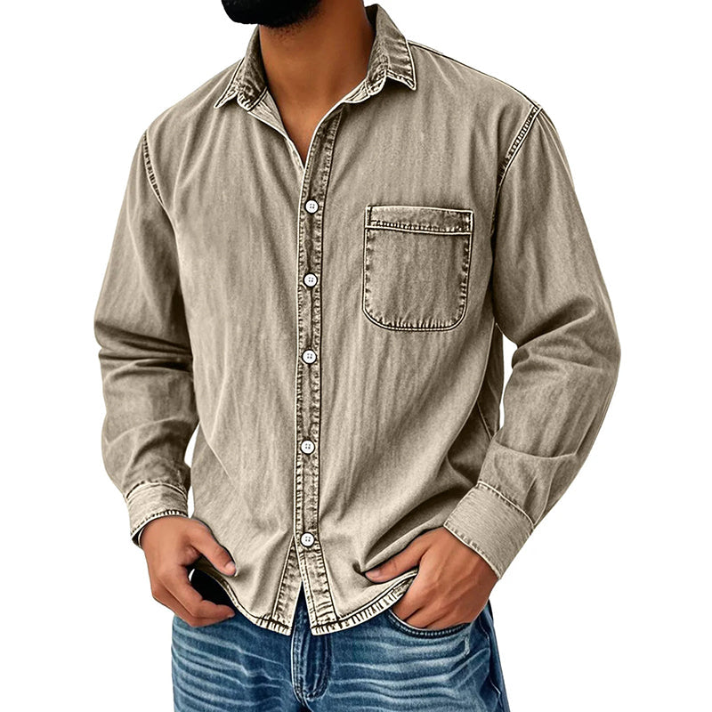 Theoius | Long Sleeve Black Denim Button-Up Shirt