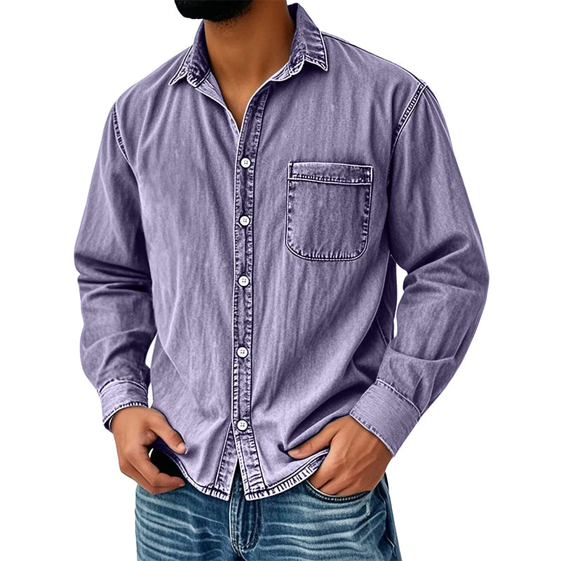 Theoius | Long Sleeve Black Denim Button-Up Shirt