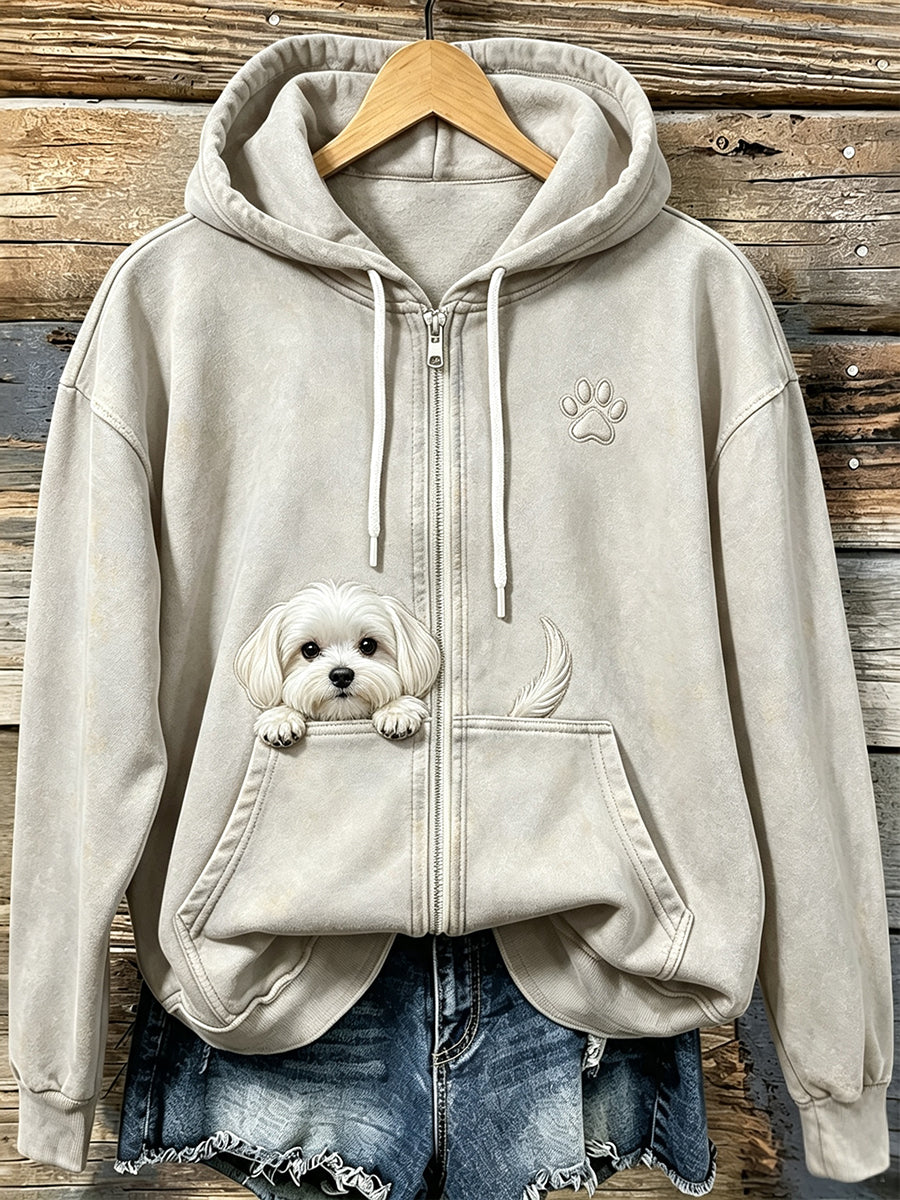 Miraina | Cozy Zip Up Hoodie with Puppy Pocket