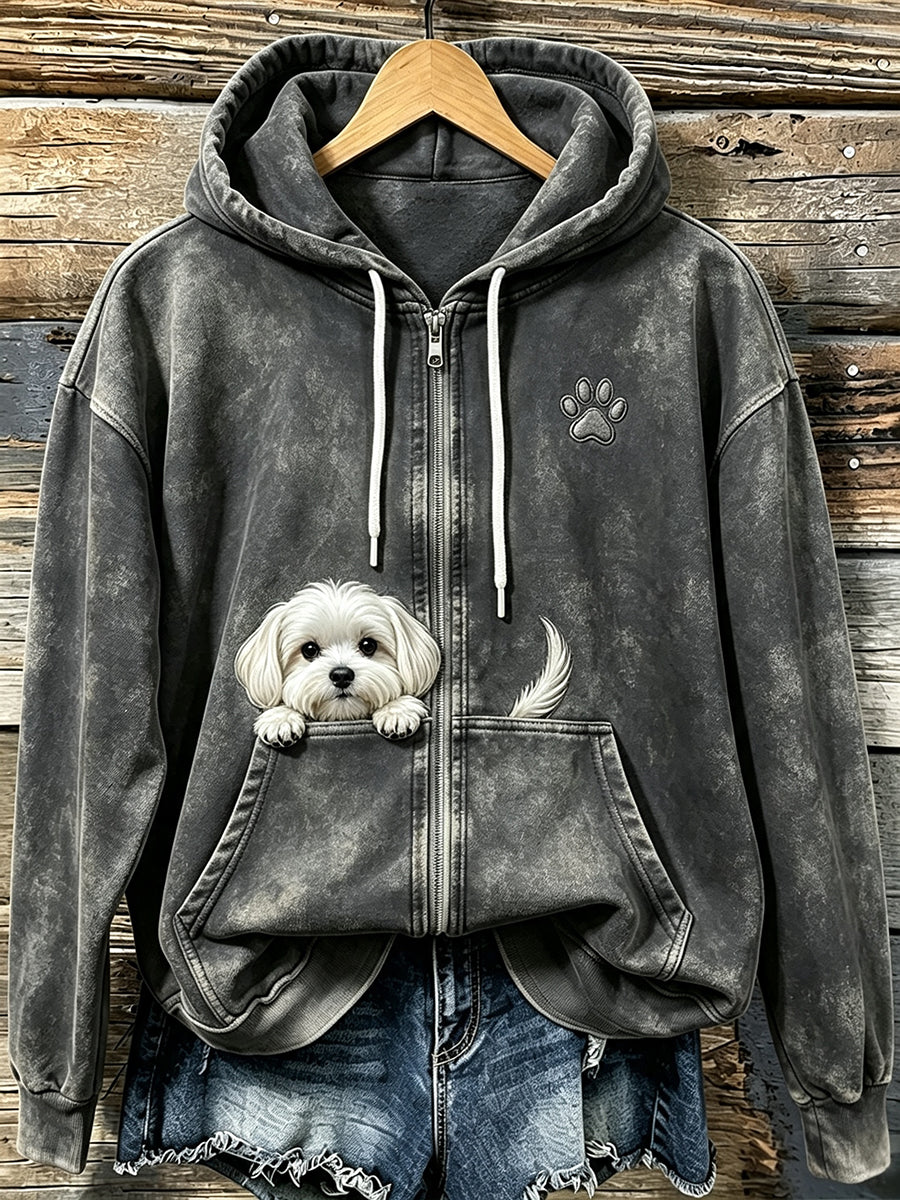 Miraina | Cozy Zip Up Hoodie with Puppy Pocket