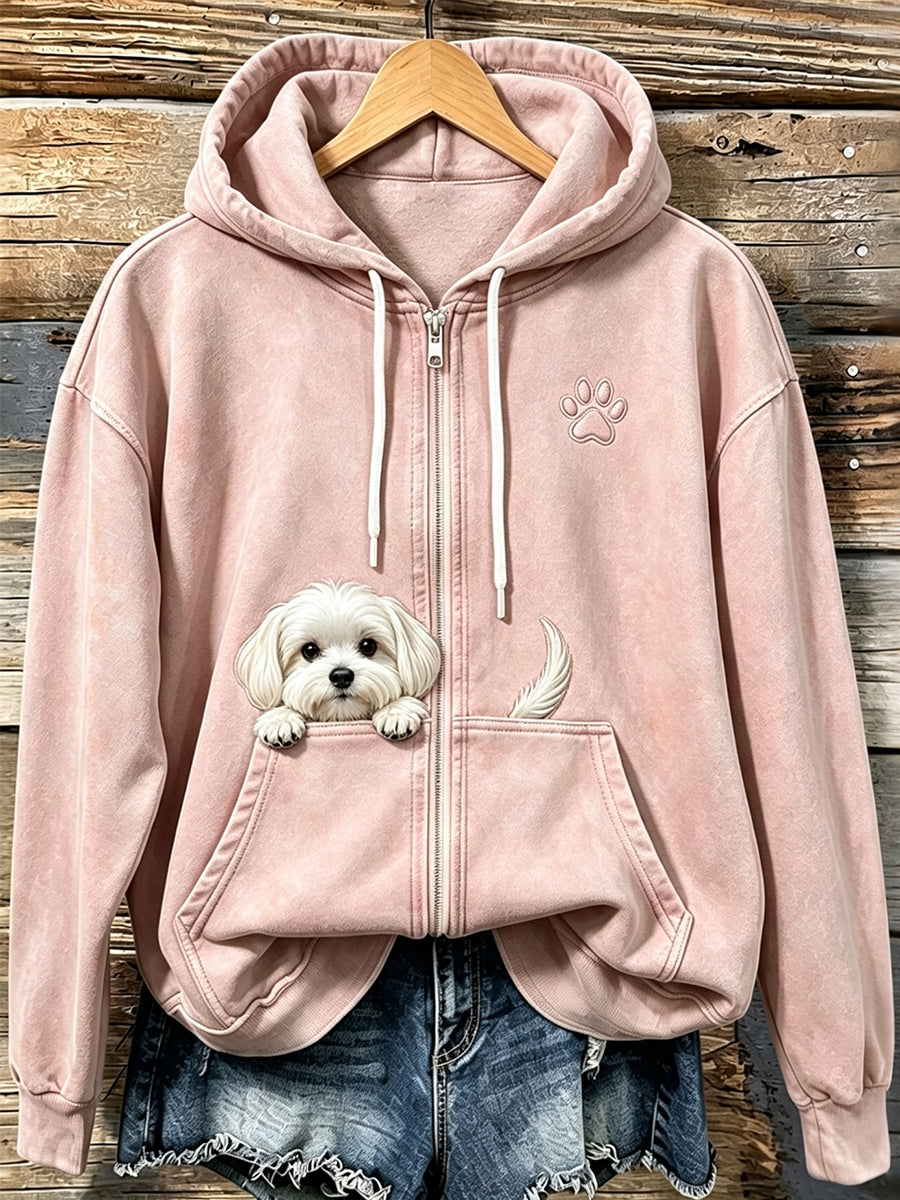 Miraina | Cozy Zip Up Hoodie with Puppy Pocket