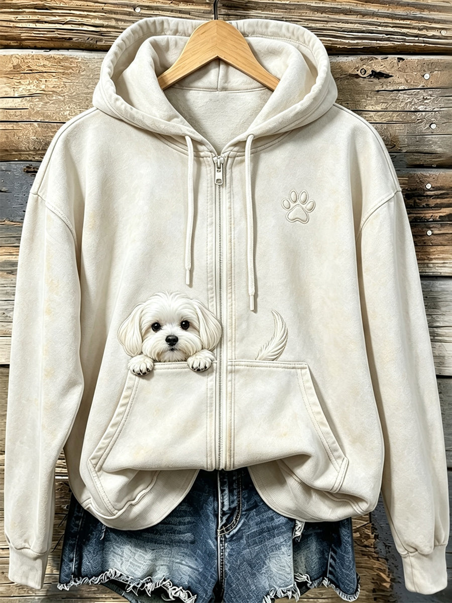 Miraina | Cozy Zip Up Hoodie with Puppy Pocket