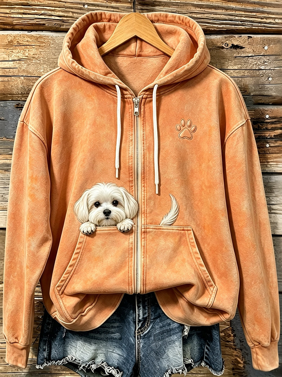 Miraina | Cozy Zip Up Hoodie with Puppy Pocket