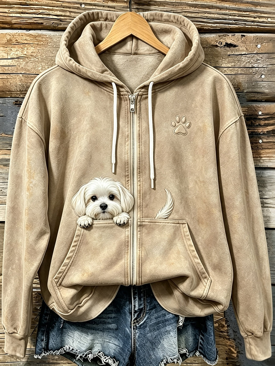Miraina | Cozy Zip Up Hoodie with Puppy Pocket