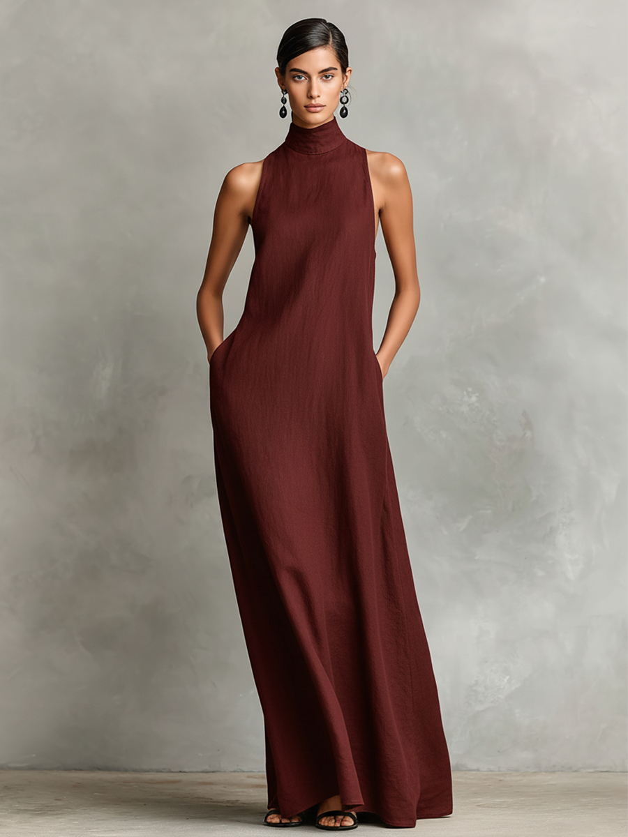 Imeria | Maxi Dress Sleeveless High Neck Pockets