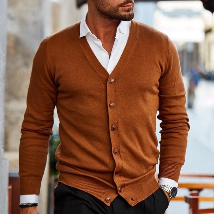 Tevfik | Cardigan With V Neck and Button Front