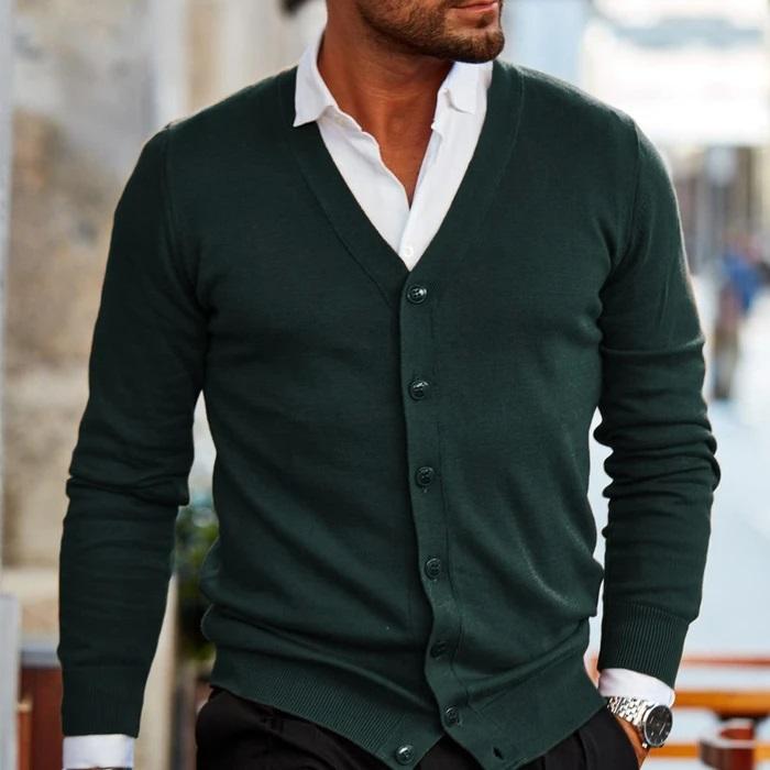 Tevfik | Cardigan With V Neck and Button Front