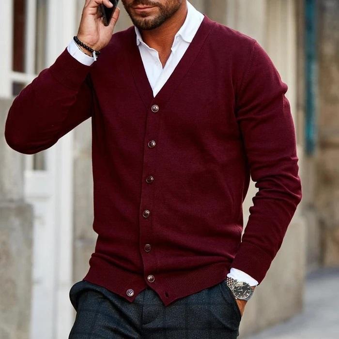 Tevfik | Cardigan With V Neck and Button Front