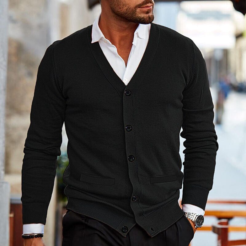 Tevfik | Cardigan With V Neck and Button Front