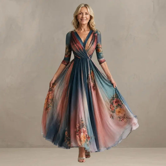 Willemse | Floral V-Neck Pleated Maxi Dress