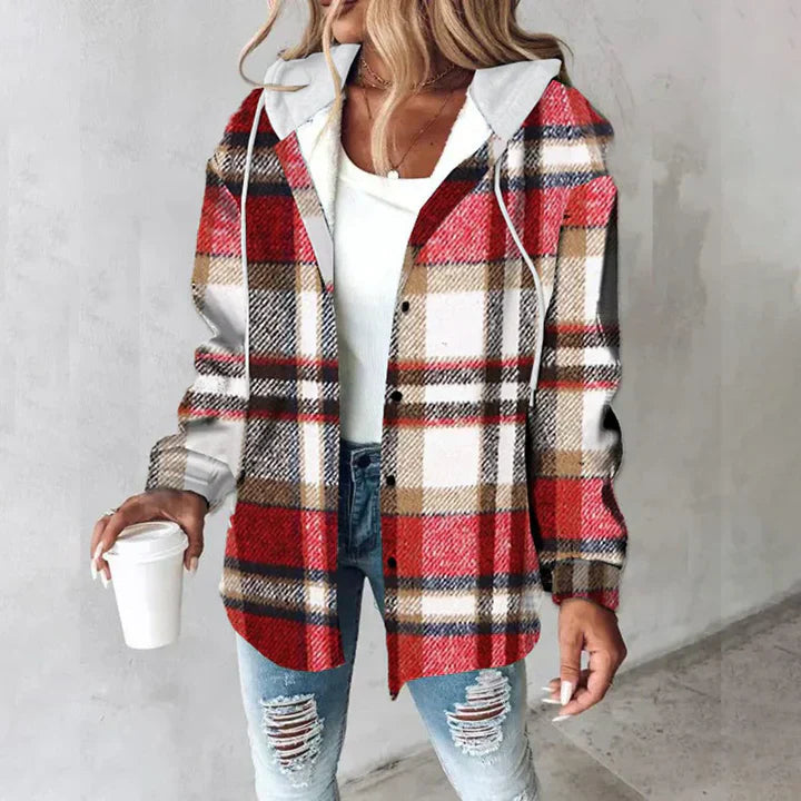 Katherina | Hooded Long Sleeve Plaid Shirt Jacket