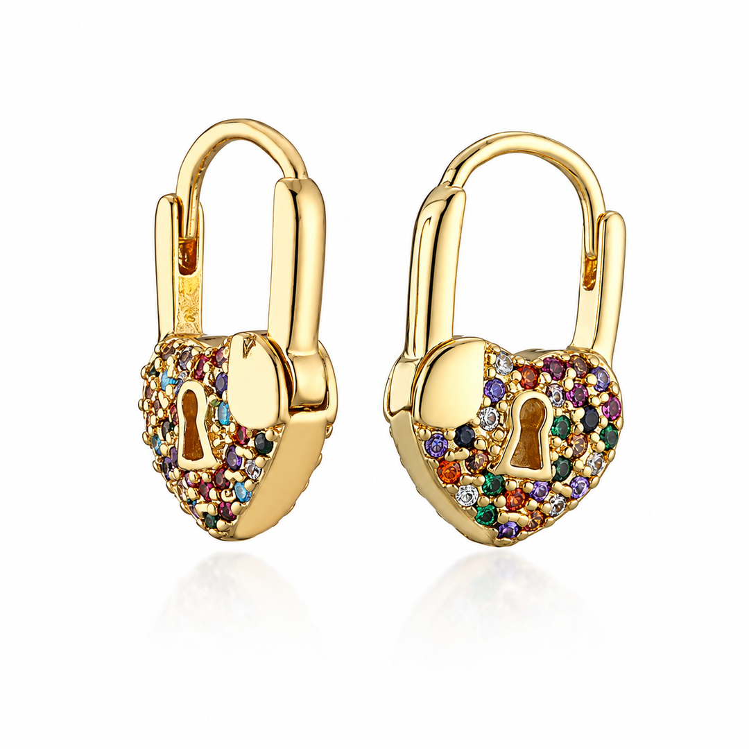 Koolen | Gold Heart Lock Hoop Earrings