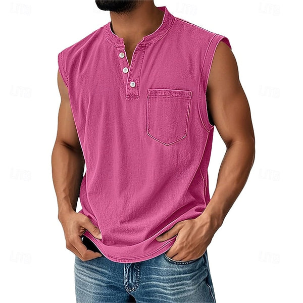 Latrell | Sleeveless Henley Tank Top With Pocket