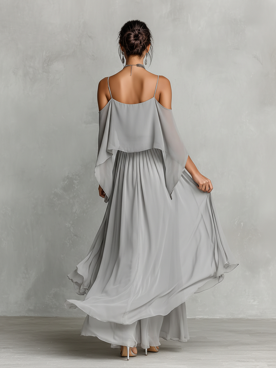 Roneeta | Gray Cold Shoulder Chiffon Set