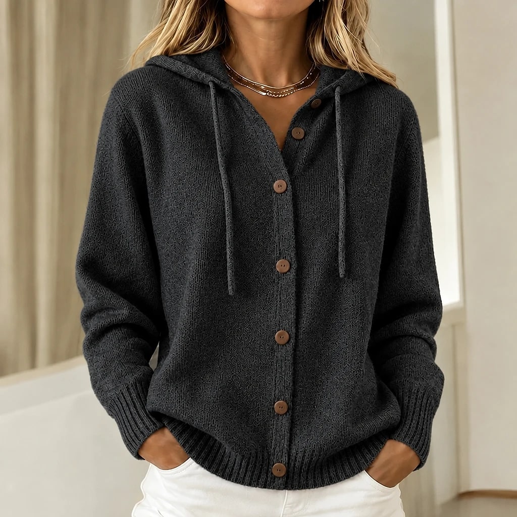 Veloria | Hooded Cardigan with Button Closure