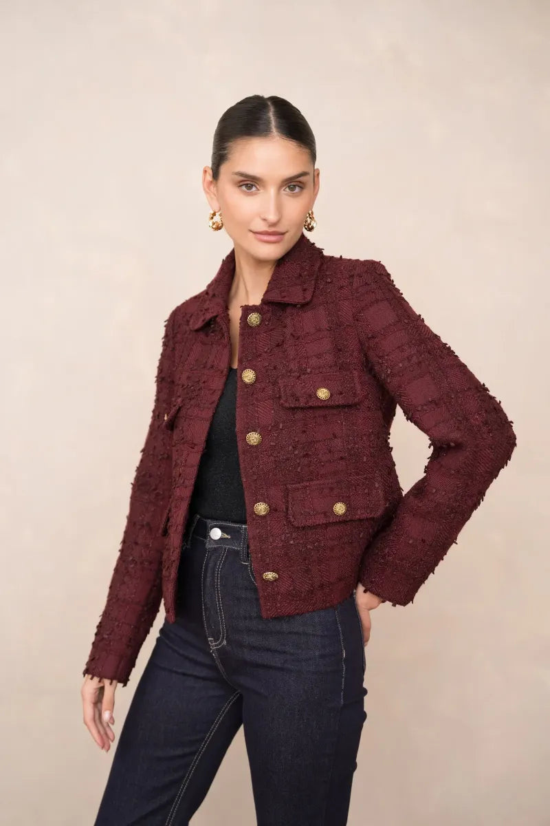 Agostina | Jacket With Textured Checks and Gold-Tone Buttons
