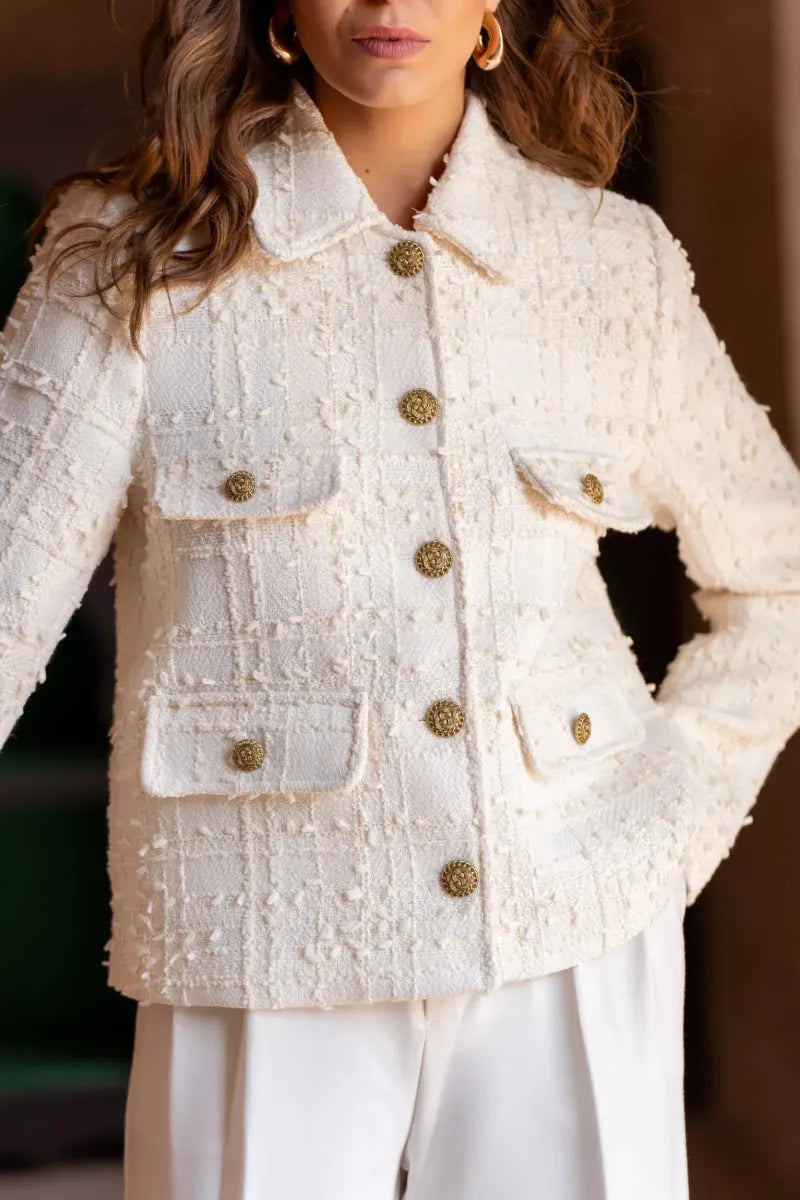 Agostina | Jacket With Textured Checks and Gold-Tone Buttons