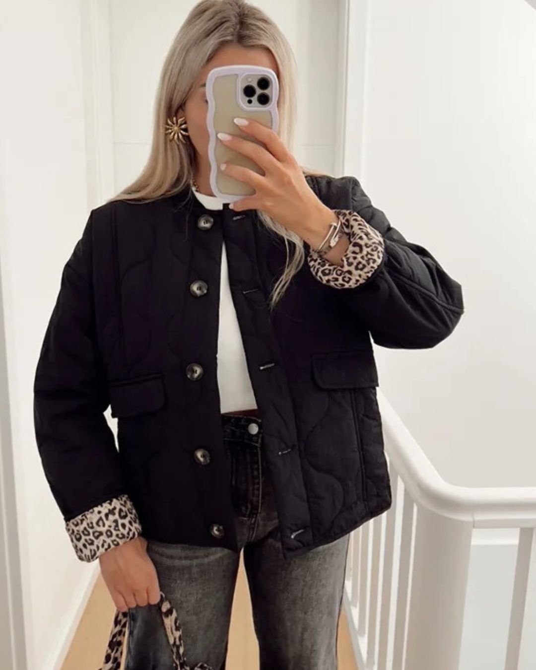 Emilia | Jacket With Wavy Quilting and Leopard Lining